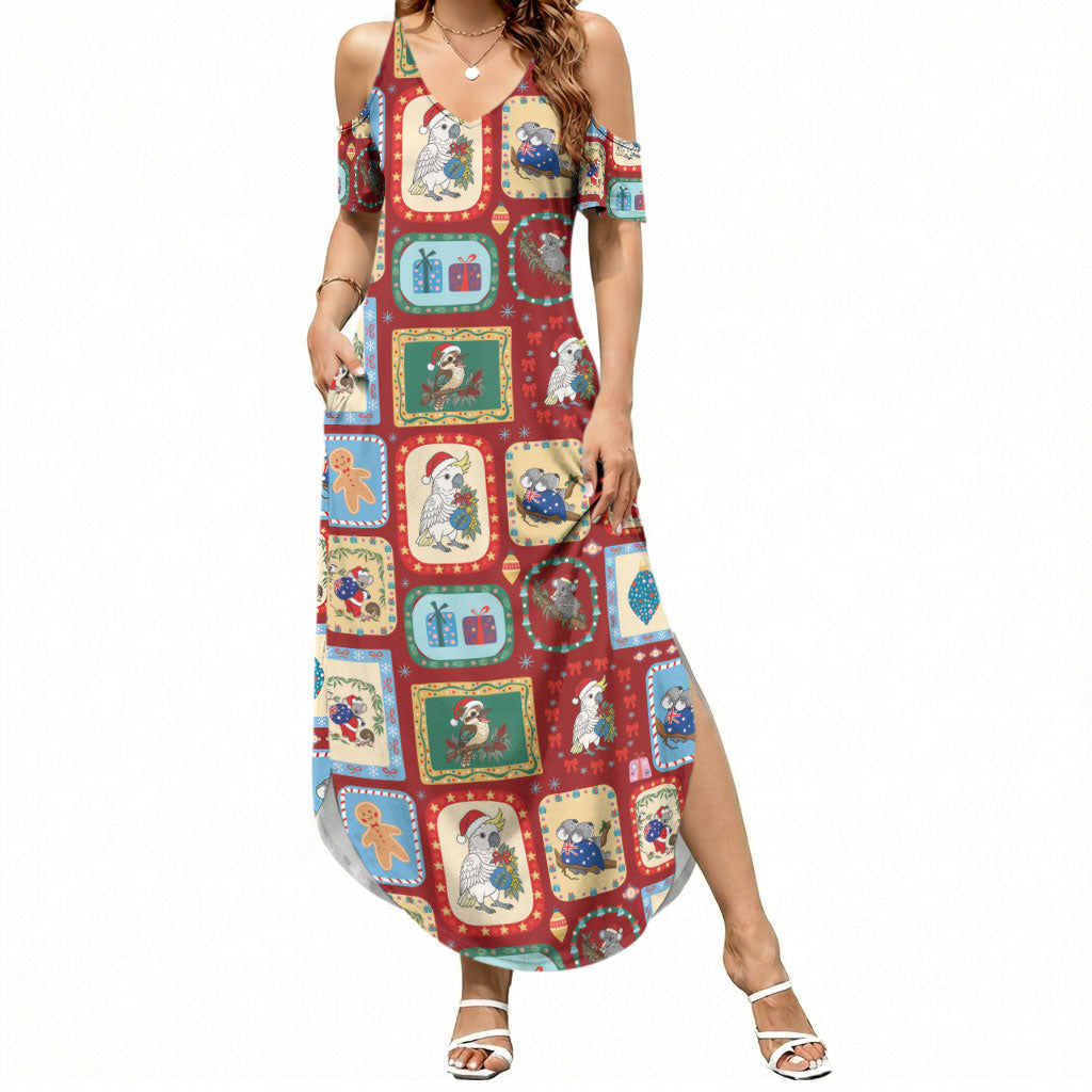 Australia Wildlife Christmas Stamp Summer Maxi Dress Red Aussie Native Animal Seamless Pattern