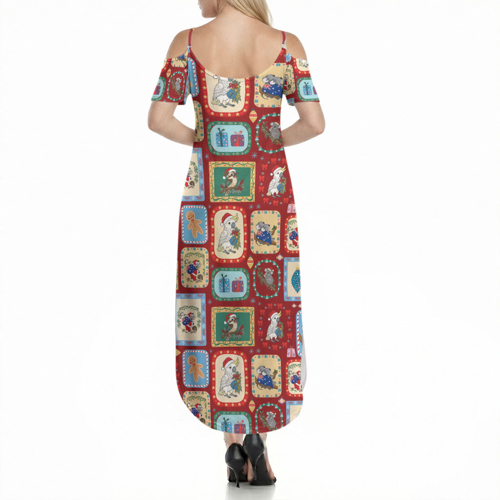 Australia Wildlife Christmas Stamp Summer Maxi Dress Red Aussie Native Animal Seamless Pattern