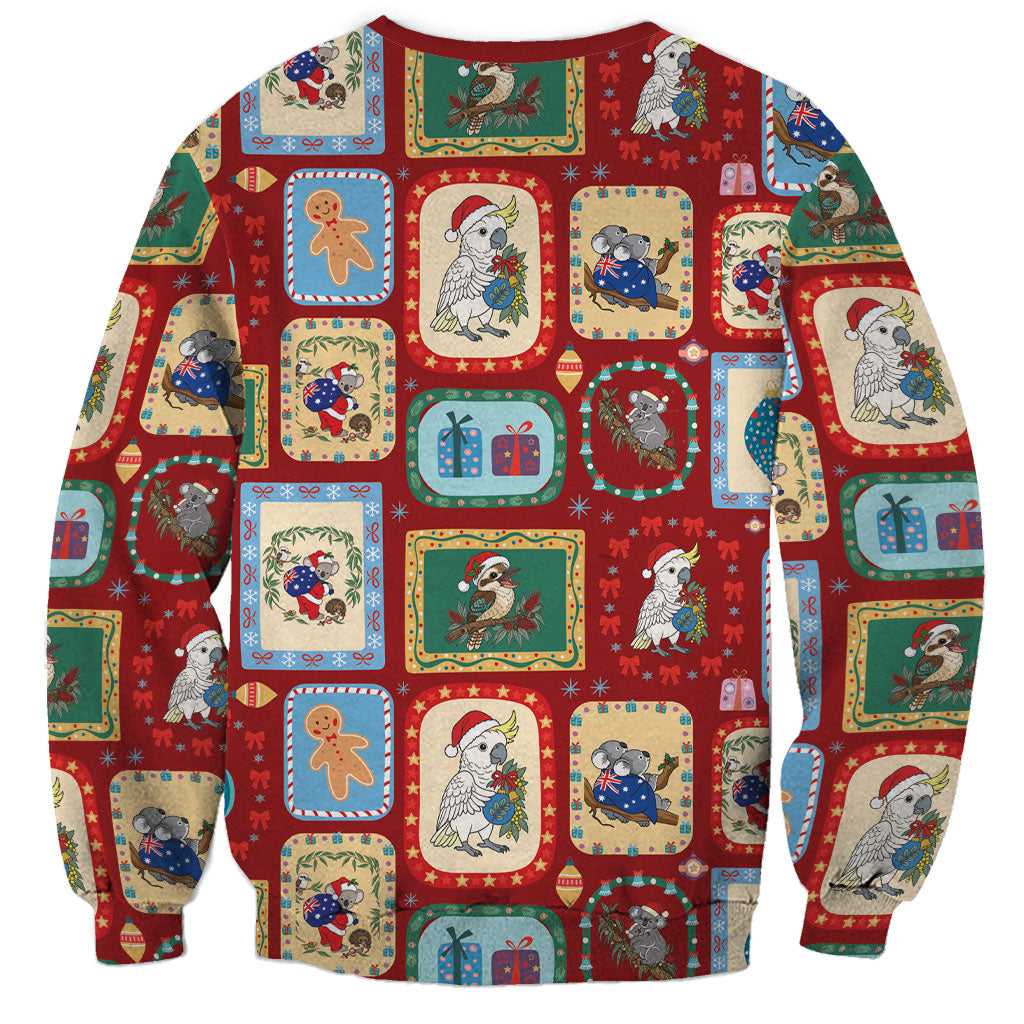 Australia Wildlife Christmas Stamp Sweatshirt Red Aussie Native Animal Seamless Pattern