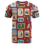 Australia Wildlife Christmas Stamp T Shirt Red Aussie Native Animal Seamless Pattern
