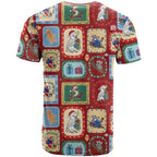 Australia Wildlife Christmas Stamp T Shirt Red Aussie Native Animal Seamless Pattern