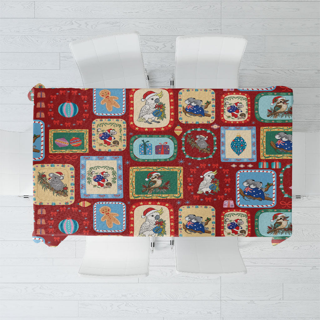 Australia Wildlife Christmas Stamp Tablecloth Red Aussie Native Animal Seamless Pattern