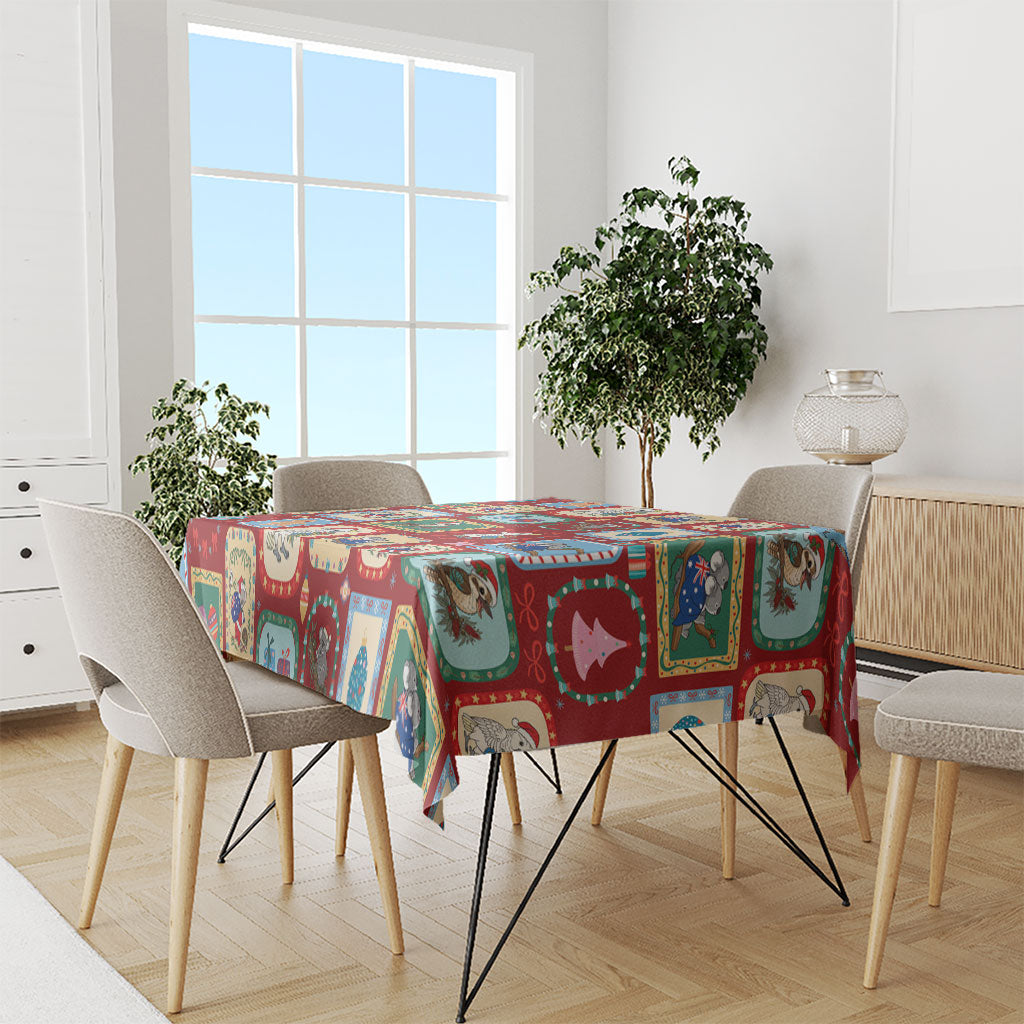 Australia Wildlife Christmas Stamp Tablecloth Red Aussie Native Animal Seamless Pattern