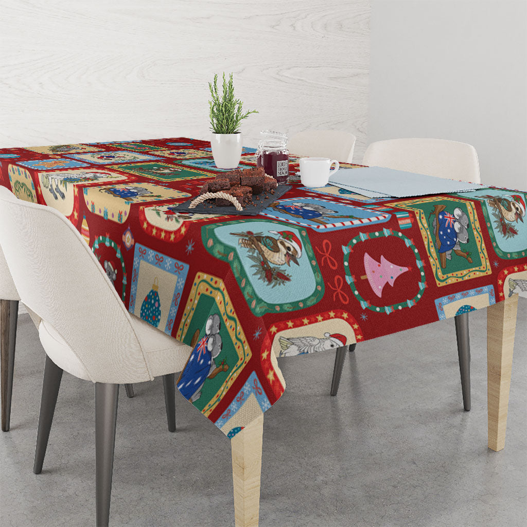 Australia Wildlife Christmas Stamp Tablecloth Red Aussie Native Animal Seamless Pattern