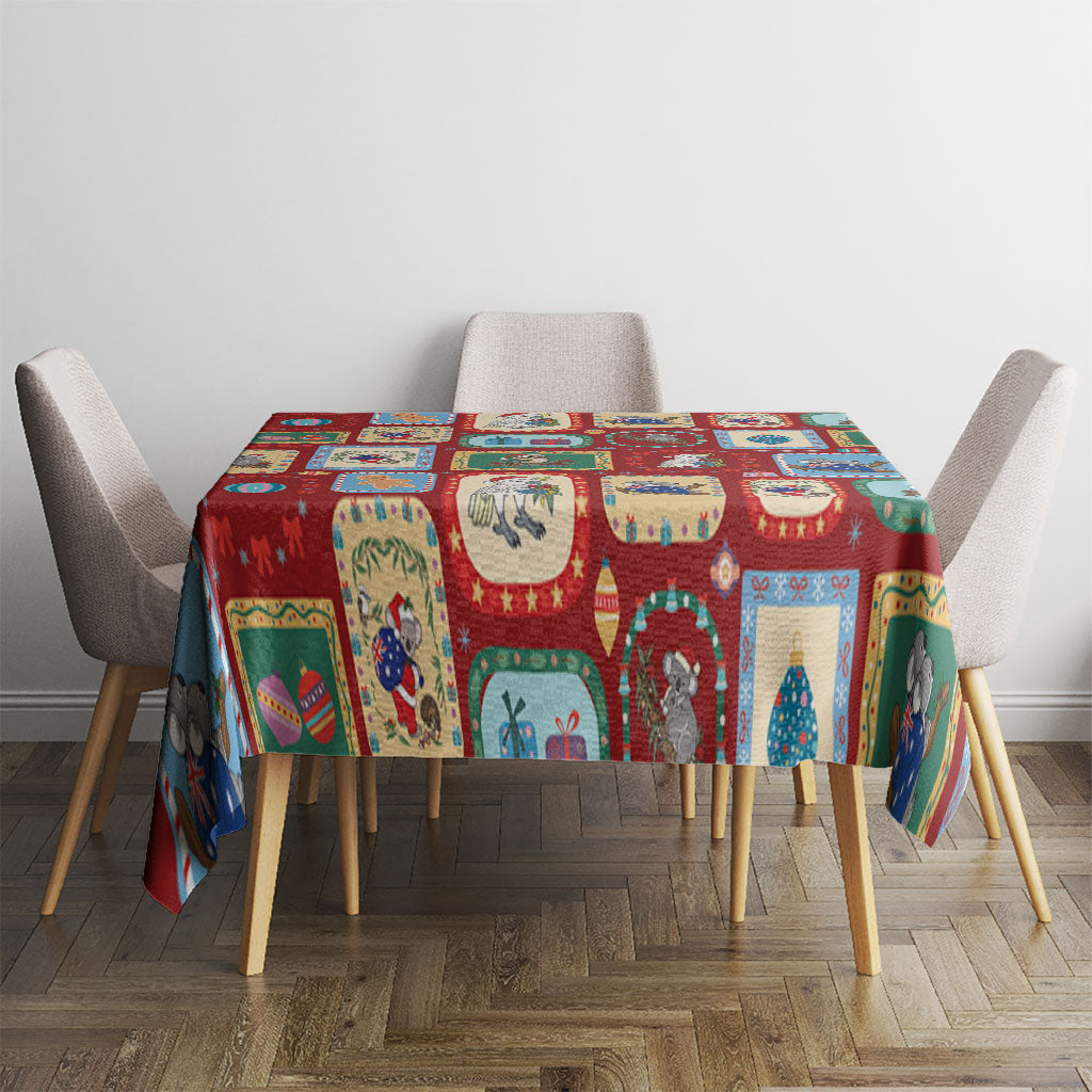 Australia Wildlife Christmas Stamp Tablecloth Red Aussie Native Animal Seamless Pattern