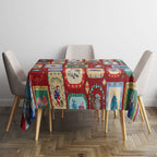 Australia Wildlife Christmas Stamp Tablecloth Red Aussie Native Animal Seamless Pattern