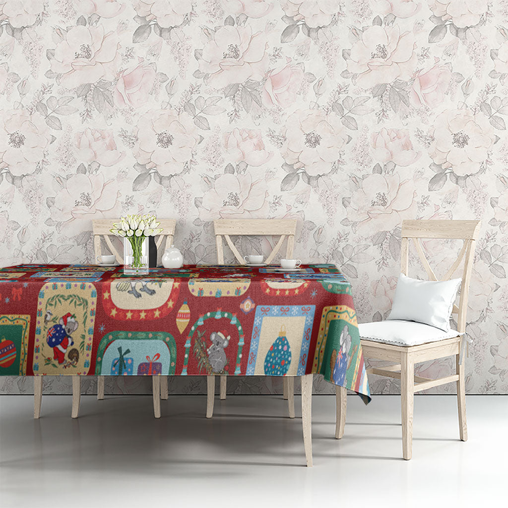 Australia Wildlife Christmas Stamp Tablecloth Red Aussie Native Animal Seamless Pattern