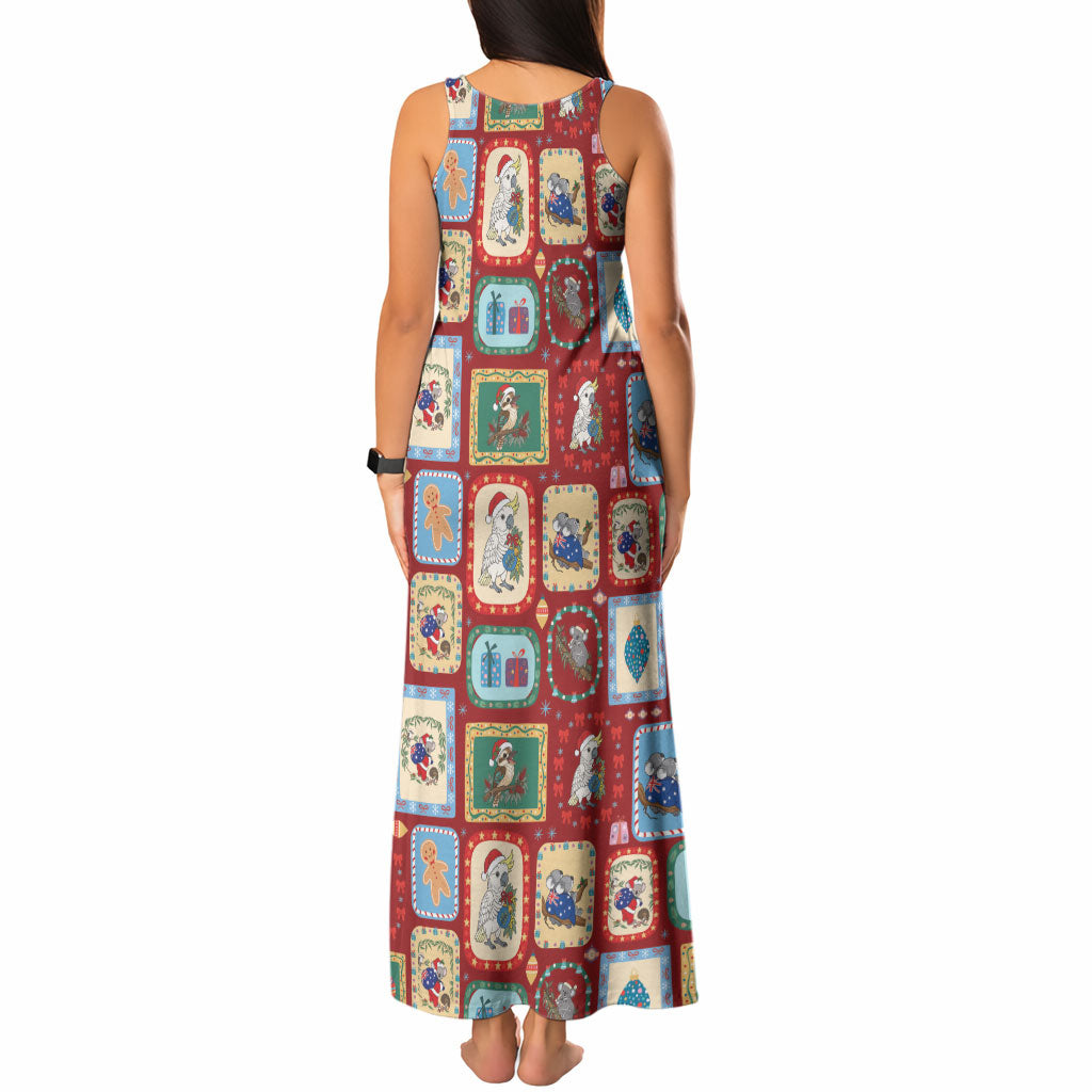 Australia Wildlife Christmas Stamp Tank Maxi Dress Red Aussie Native Animal Seamless Pattern
