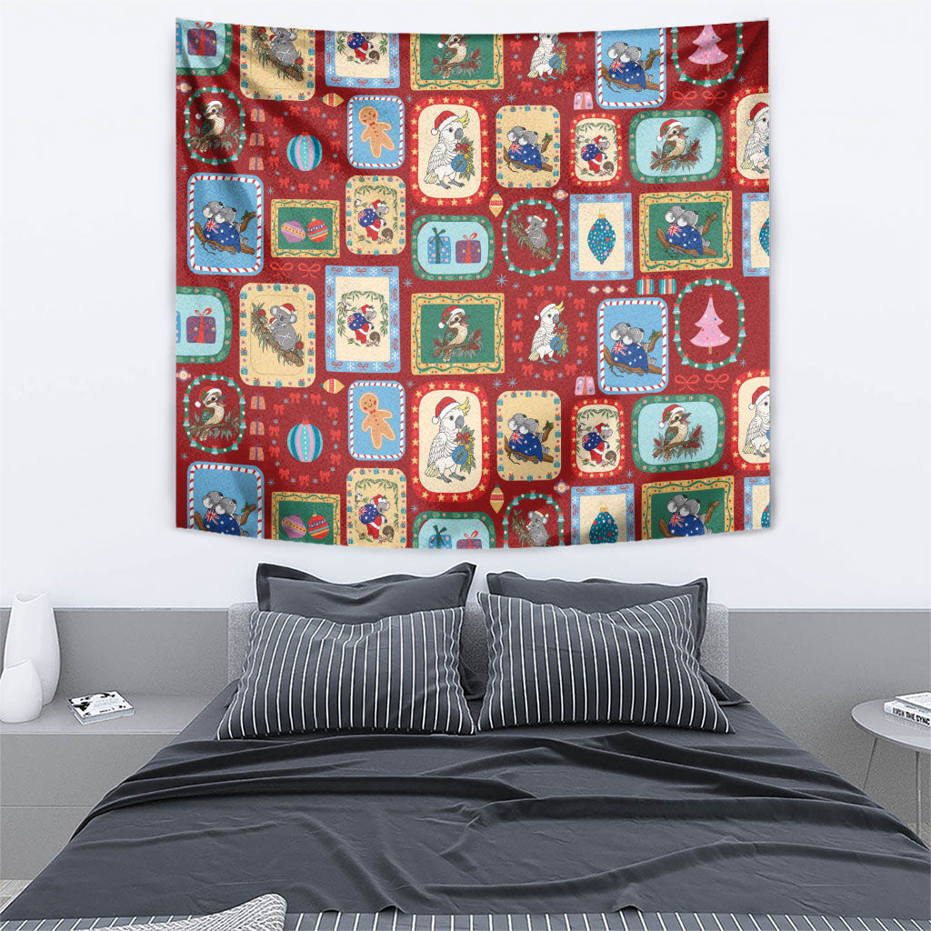 Australia Wildlife Christmas Stamp Tapestry Red Aussie Native Animal Seamless Pattern