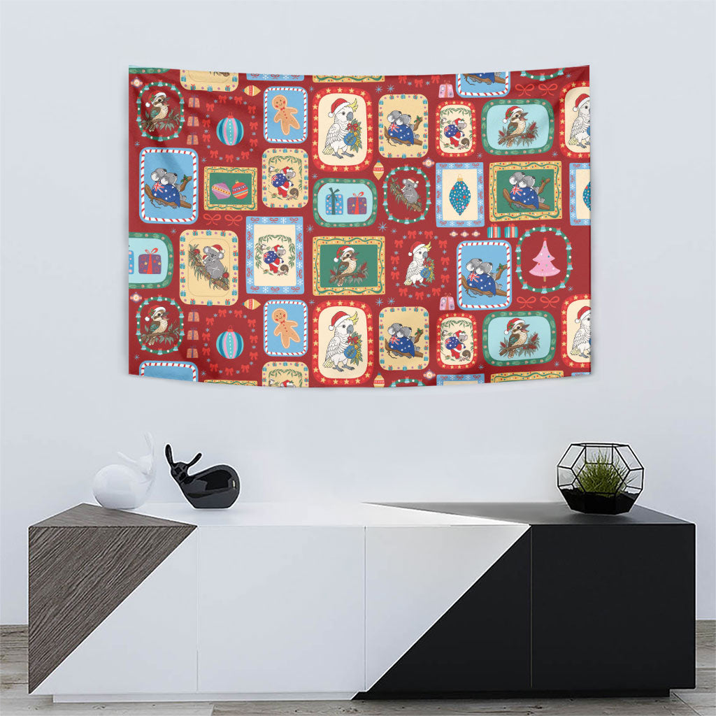 Australia Wildlife Christmas Stamp Tapestry Red Aussie Native Animal Seamless Pattern