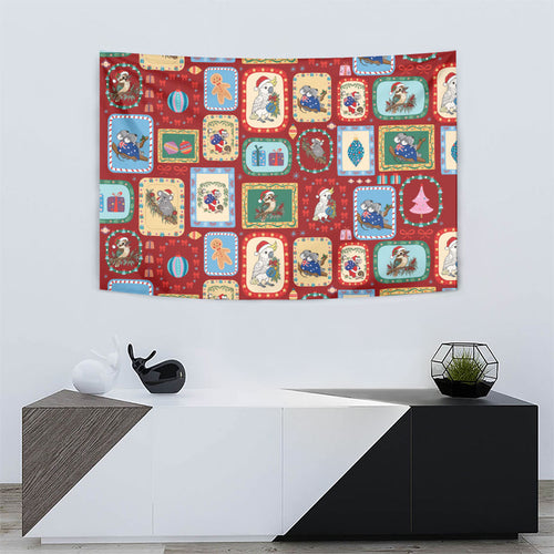 Australia Wildlife Christmas Stamp Tapestry Red Aussie Native Animal Seamless Pattern