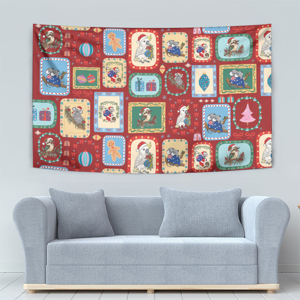 Australia Wildlife Christmas Stamp Tapestry Red Aussie Native Animal Seamless Pattern