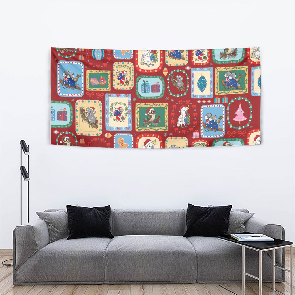Australia Wildlife Christmas Stamp Tapestry Red Aussie Native Animal Seamless Pattern