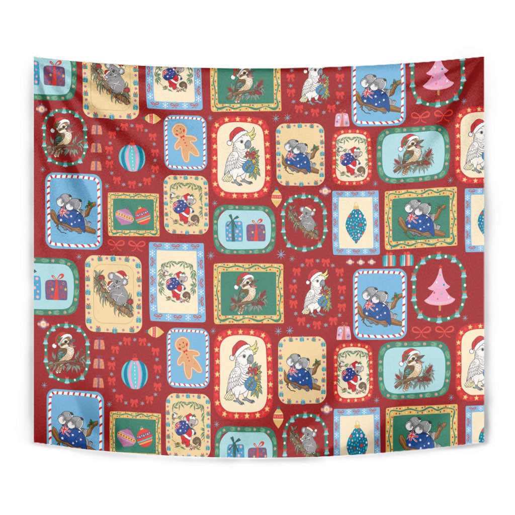 Australia Wildlife Christmas Stamp Tapestry Red Aussie Native Animal Seamless Pattern
