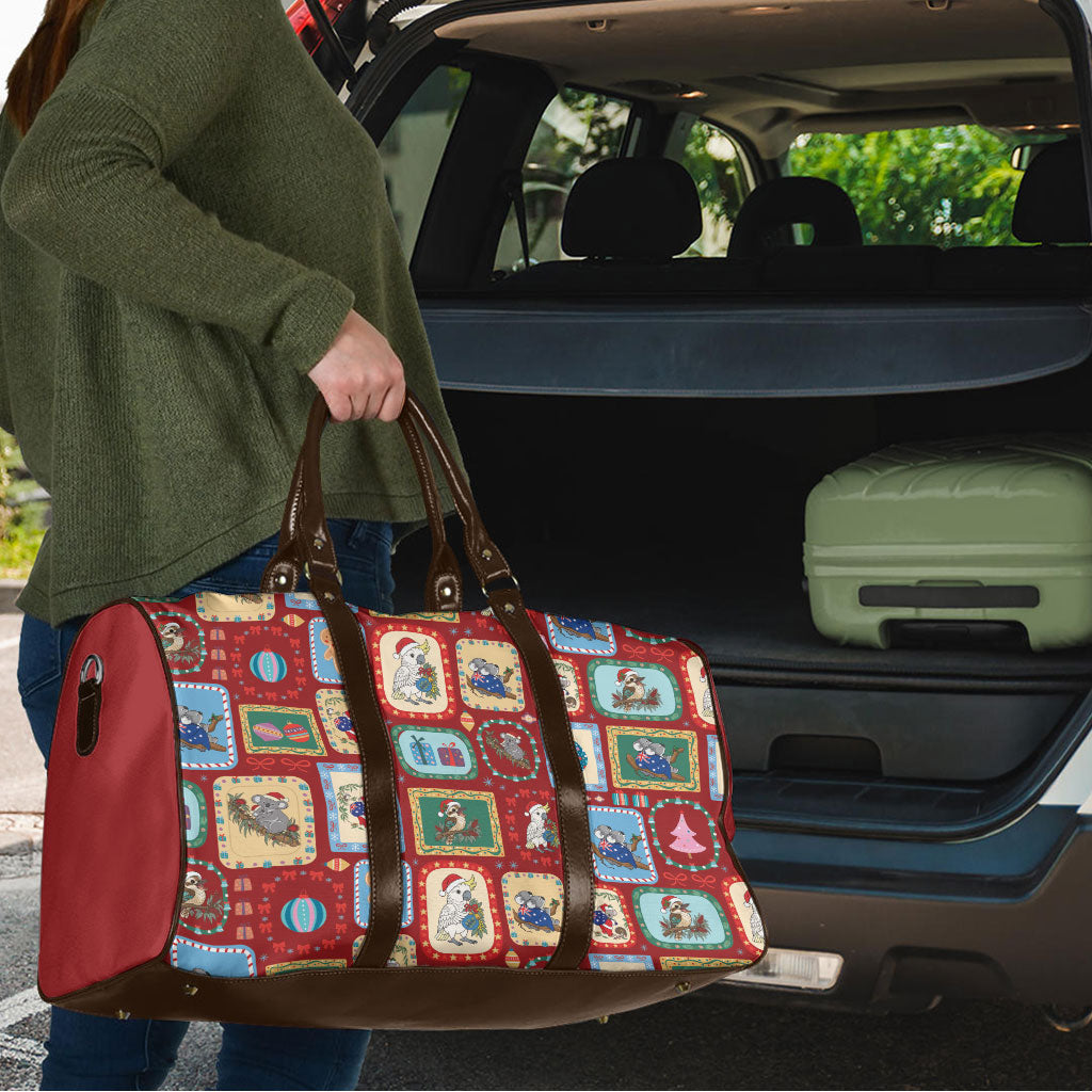 Australia Wildlife Christmas Stamp Travel Bag Red Aussie Native Animal Seamless Pattern