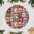 Australia Wildlife Christmas Stamps Tree Skirt Red Aussie Native Animal Seamless Pattern