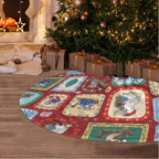 Australia Wildlife Christmas Stamps Tree Skirt Red Aussie Native Animal Seamless Pattern