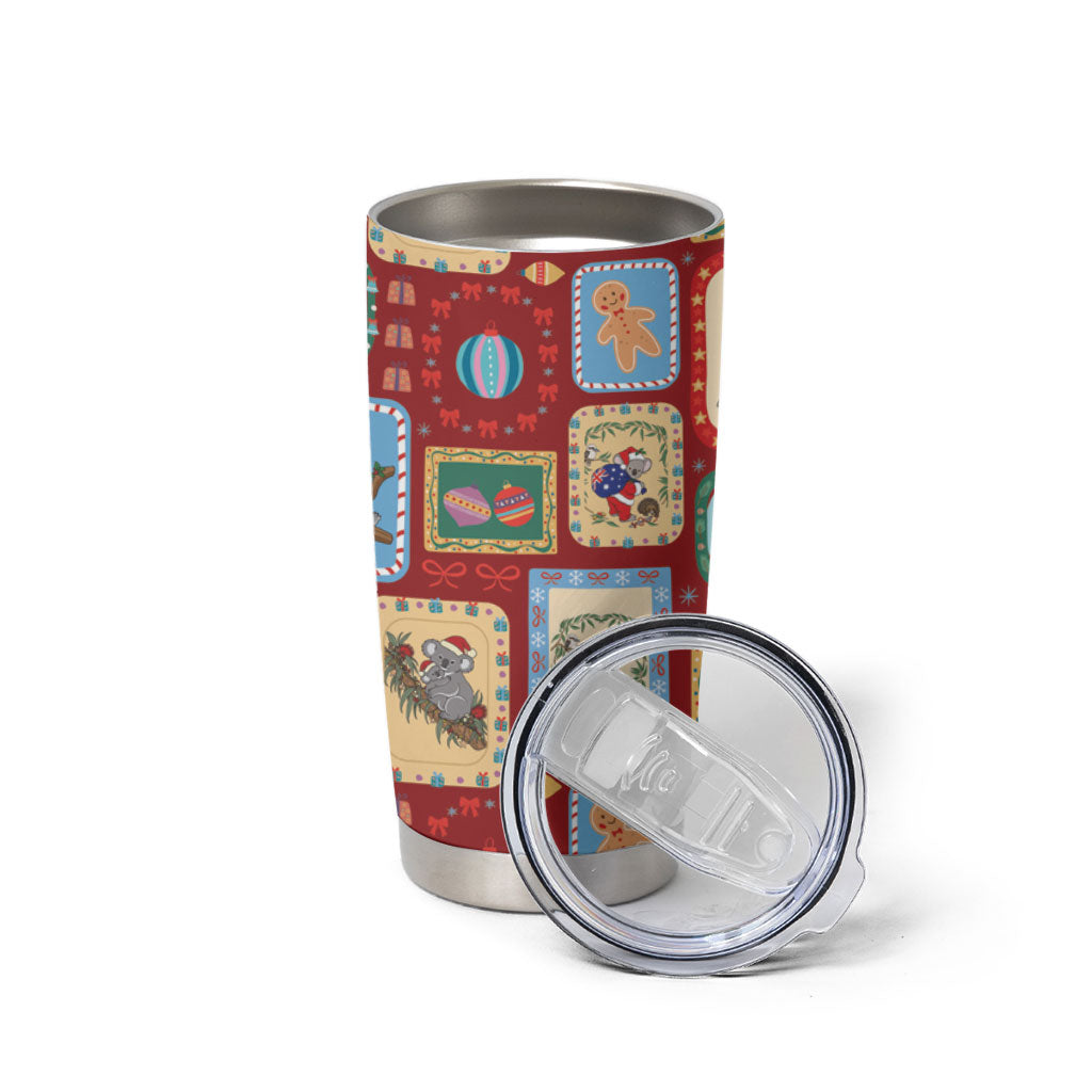 Australia Wildlife Christmas Stamp Tumbler Cup Red Aussie Native Animal Seamless Pattern