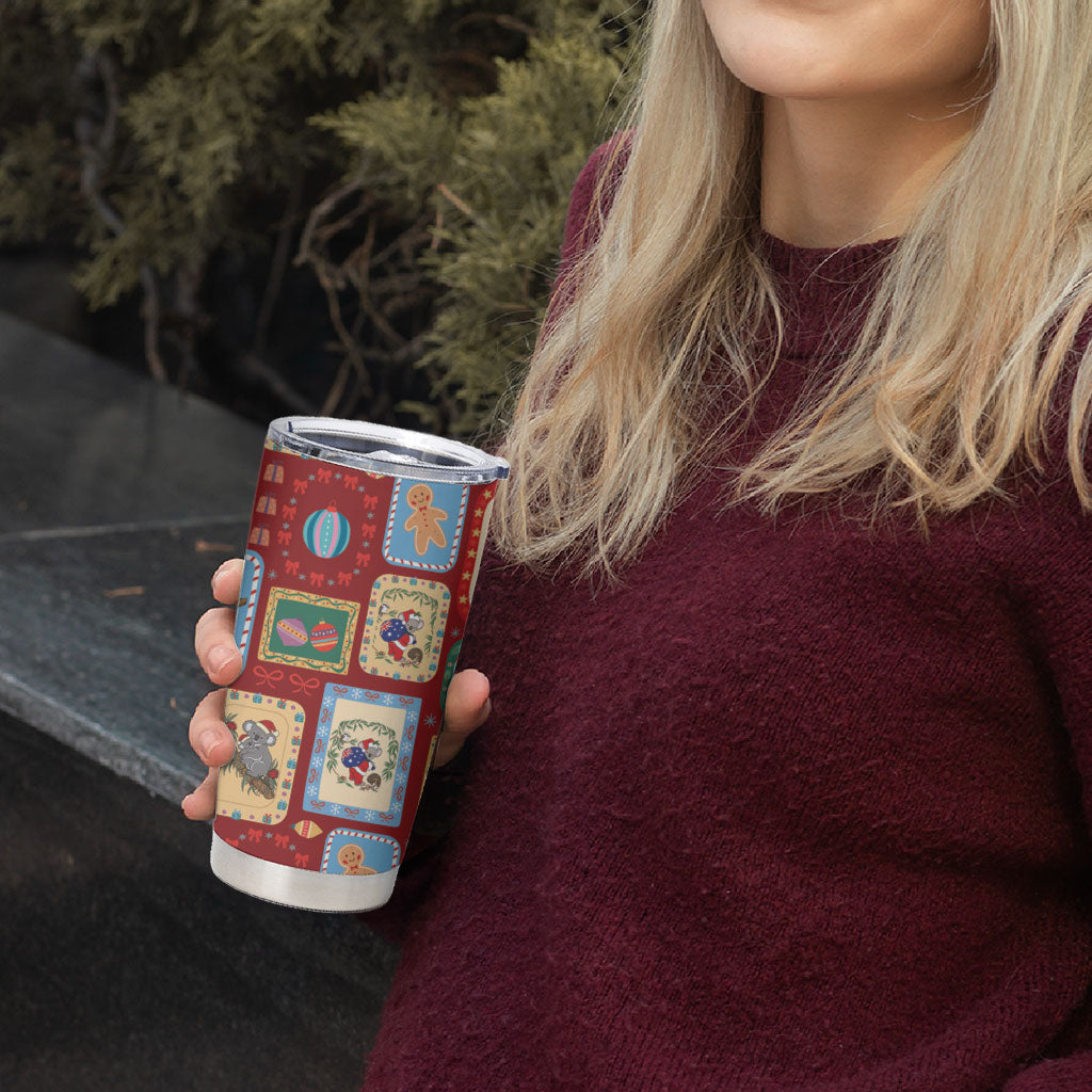 Australia Wildlife Christmas Stamp Tumbler Cup Red Aussie Native Animal Seamless Pattern