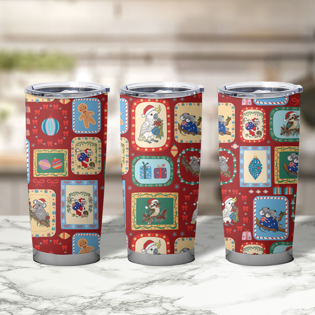 Australia Wildlife Christmas Stamp Tumbler Cup Red Aussie Native Animal Seamless Pattern