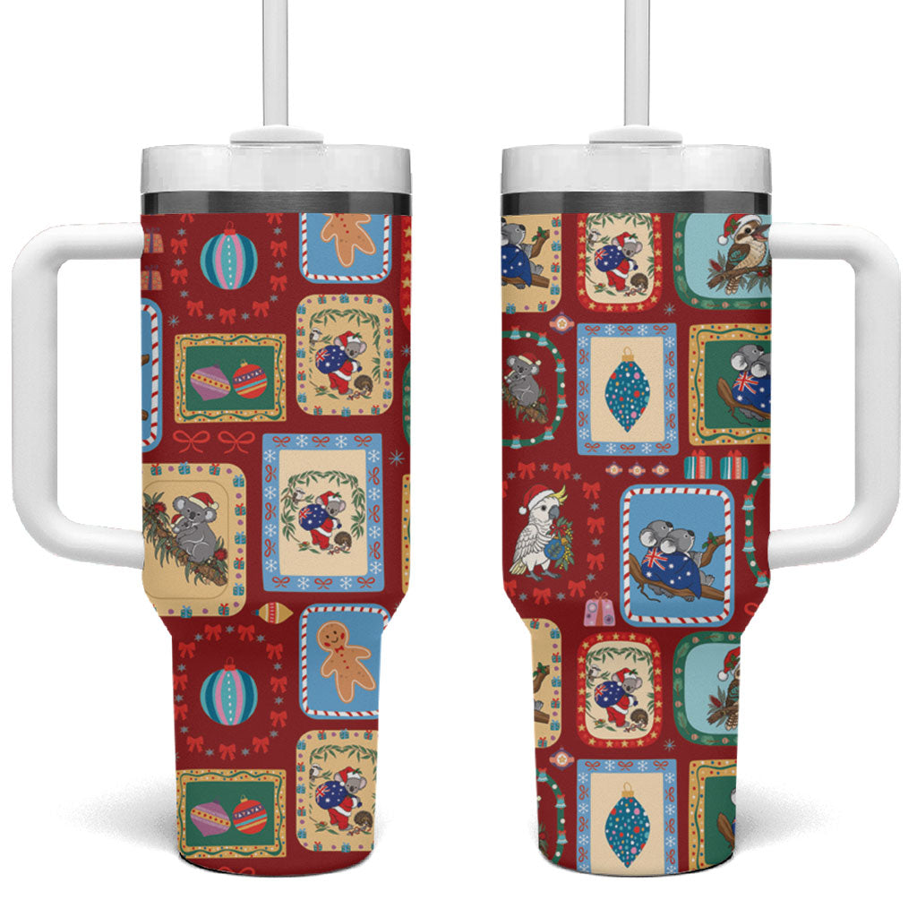 Australia Wildlife Christmas Stamp Tumbler With Handle Red Aussie Native Animal Seamless Pattern
