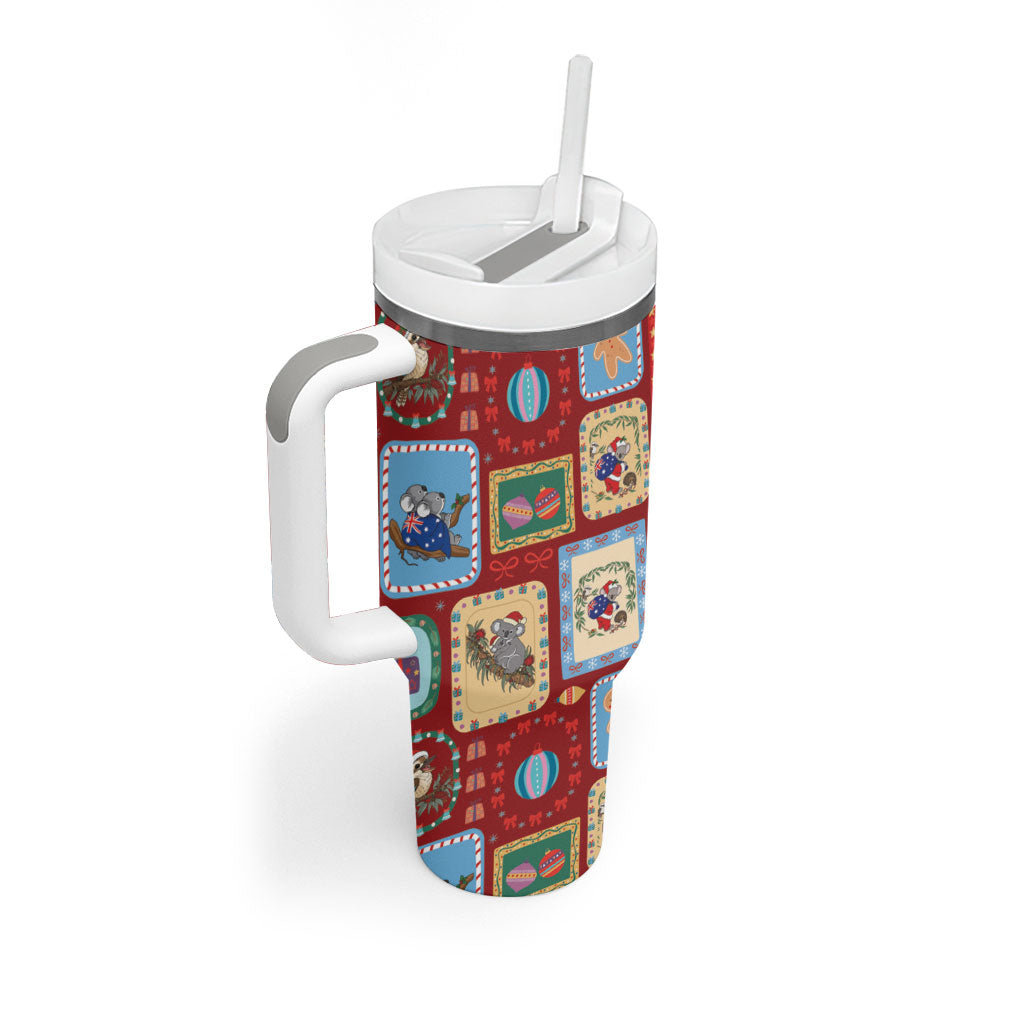 Australia Wildlife Christmas Stamp Tumbler With Handle Red Aussie Native Animal Seamless Pattern