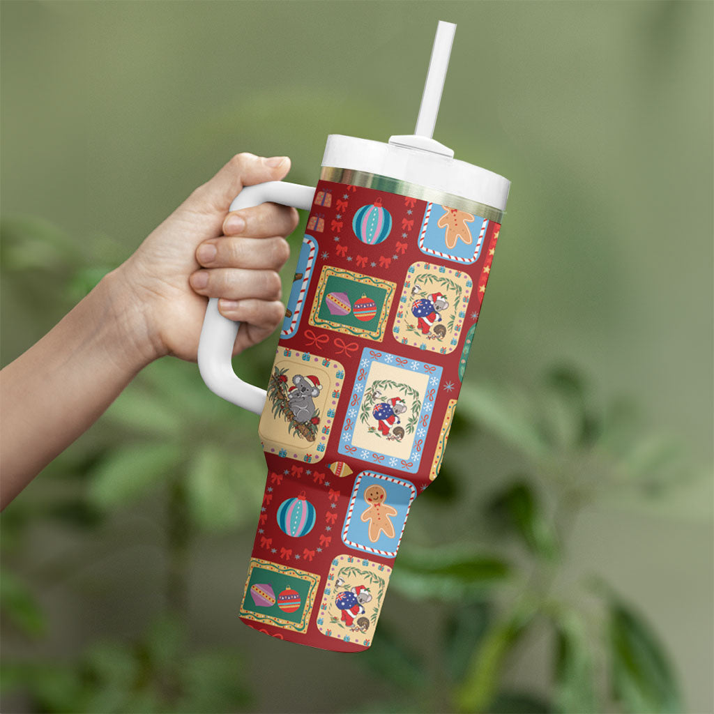 Australia Wildlife Christmas Stamp Tumbler With Handle Red Aussie Native Animal Seamless Pattern