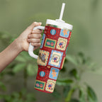 Australia Wildlife Christmas Stamp Tumbler With Handle Red Aussie Native Animal Seamless Pattern