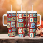 Australia Wildlife Christmas Stamp Tumbler With Handle Red Aussie Native Animal Seamless Pattern