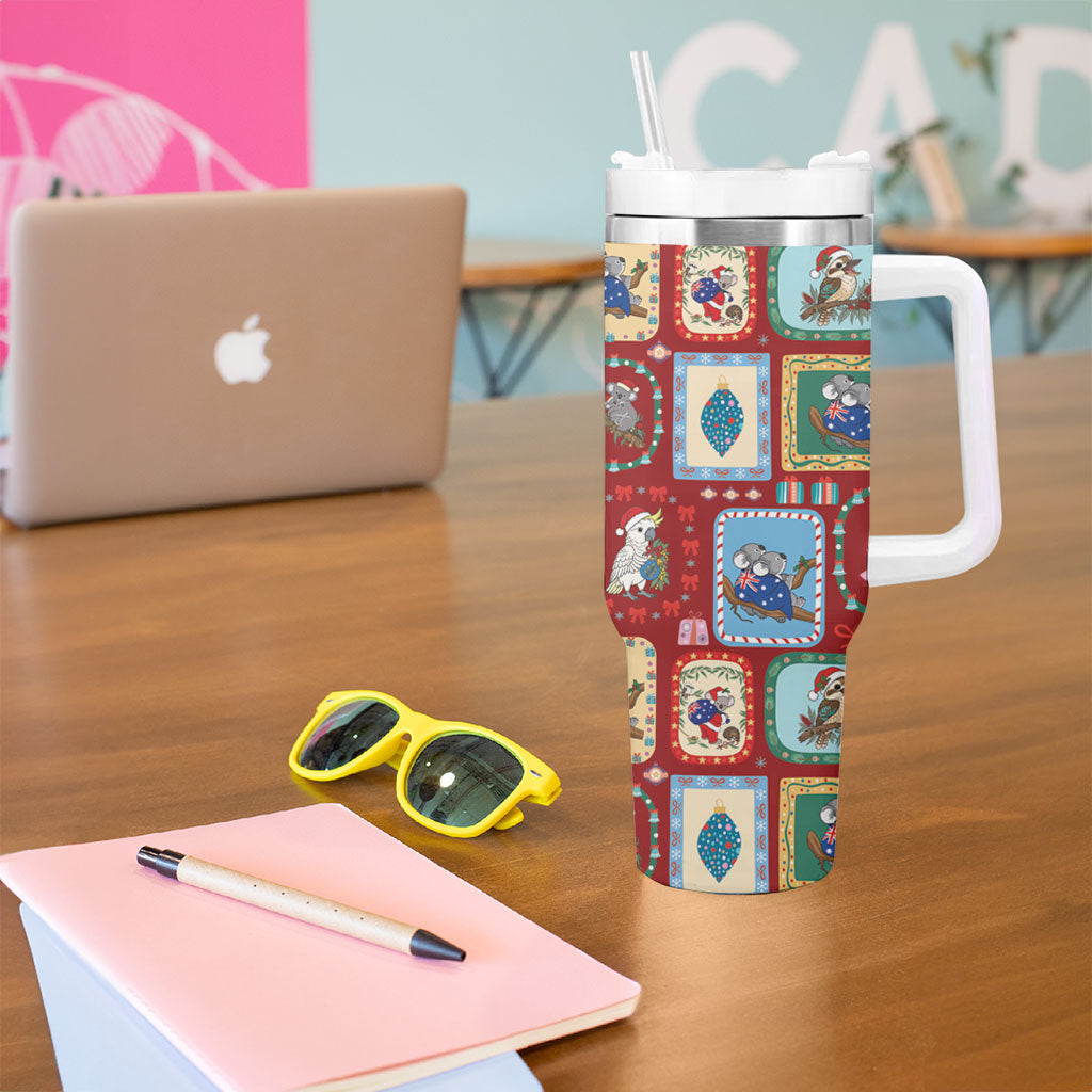 Australia Wildlife Christmas Stamp Tumbler With Handle Red Aussie Native Animal Seamless Pattern