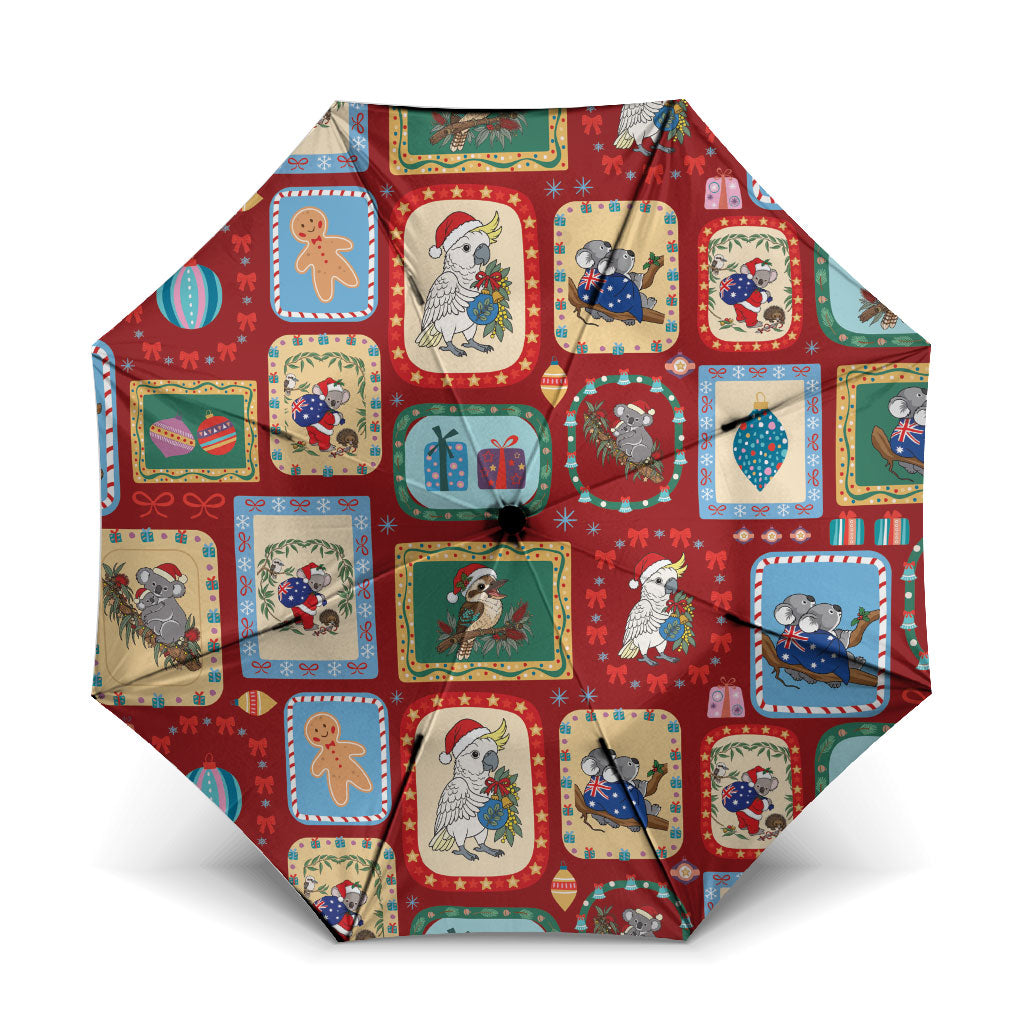 Australia Wildlife Christmas Stamp Umbrella Red Aussie Native Animal Seamless Pattern
