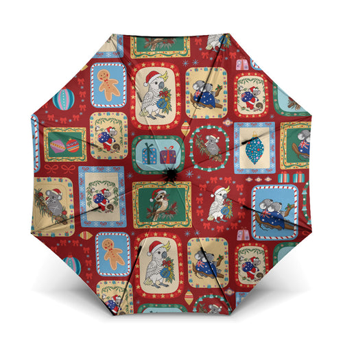 Australia Wildlife Christmas Stamp Umbrella Red Aussie Native Animal Seamless Pattern