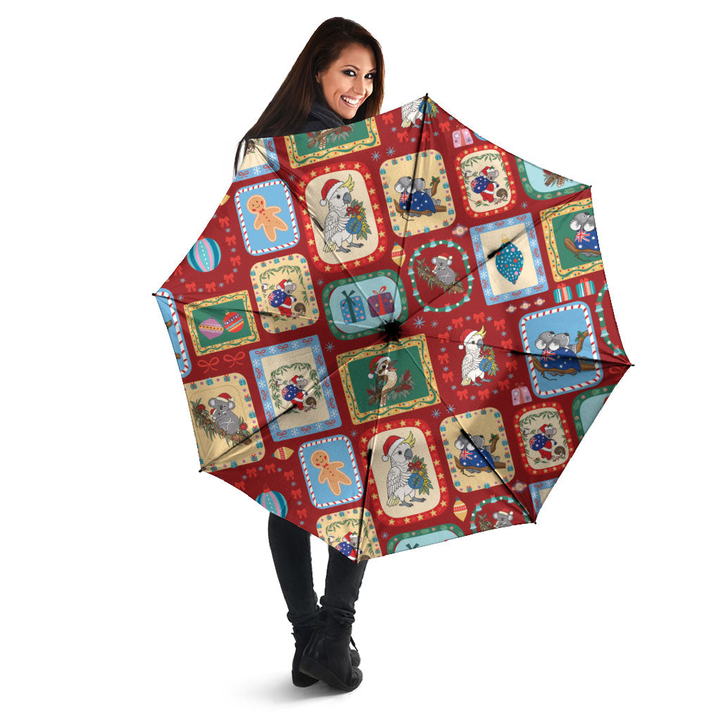 Australia Wildlife Christmas Stamp Umbrella Red Aussie Native Animal Seamless Pattern
