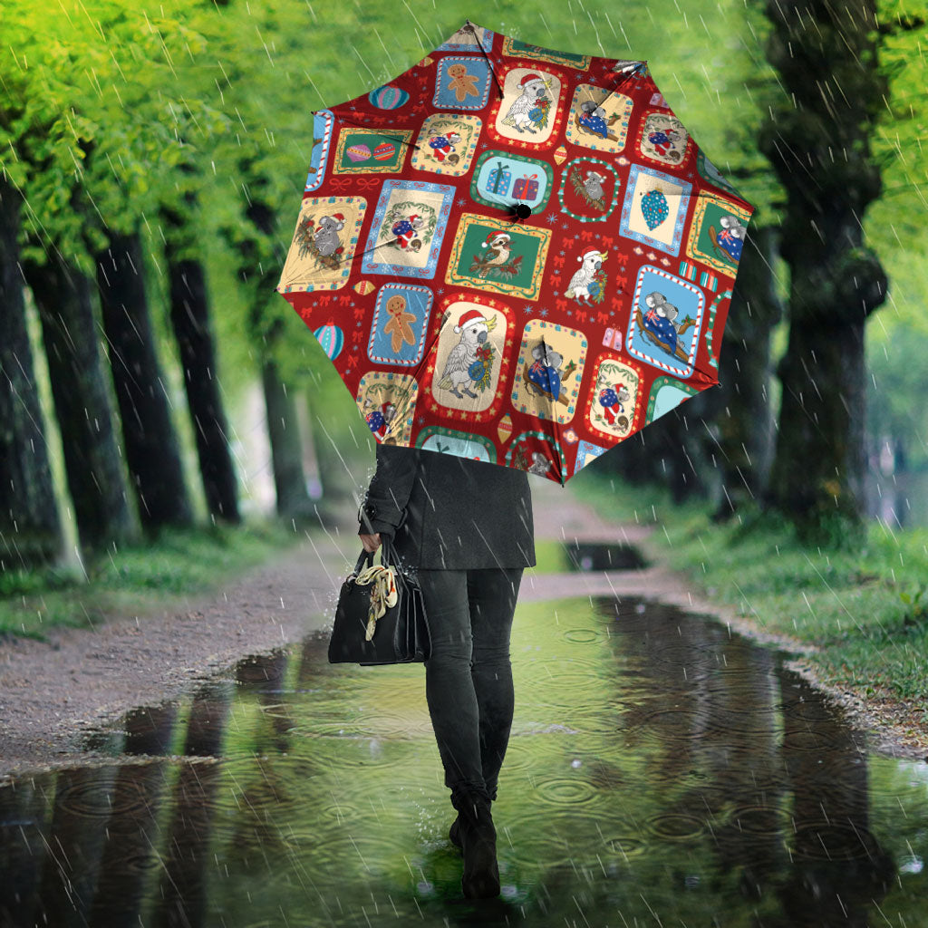 Australia Wildlife Christmas Stamp Umbrella Red Aussie Native Animal Seamless Pattern