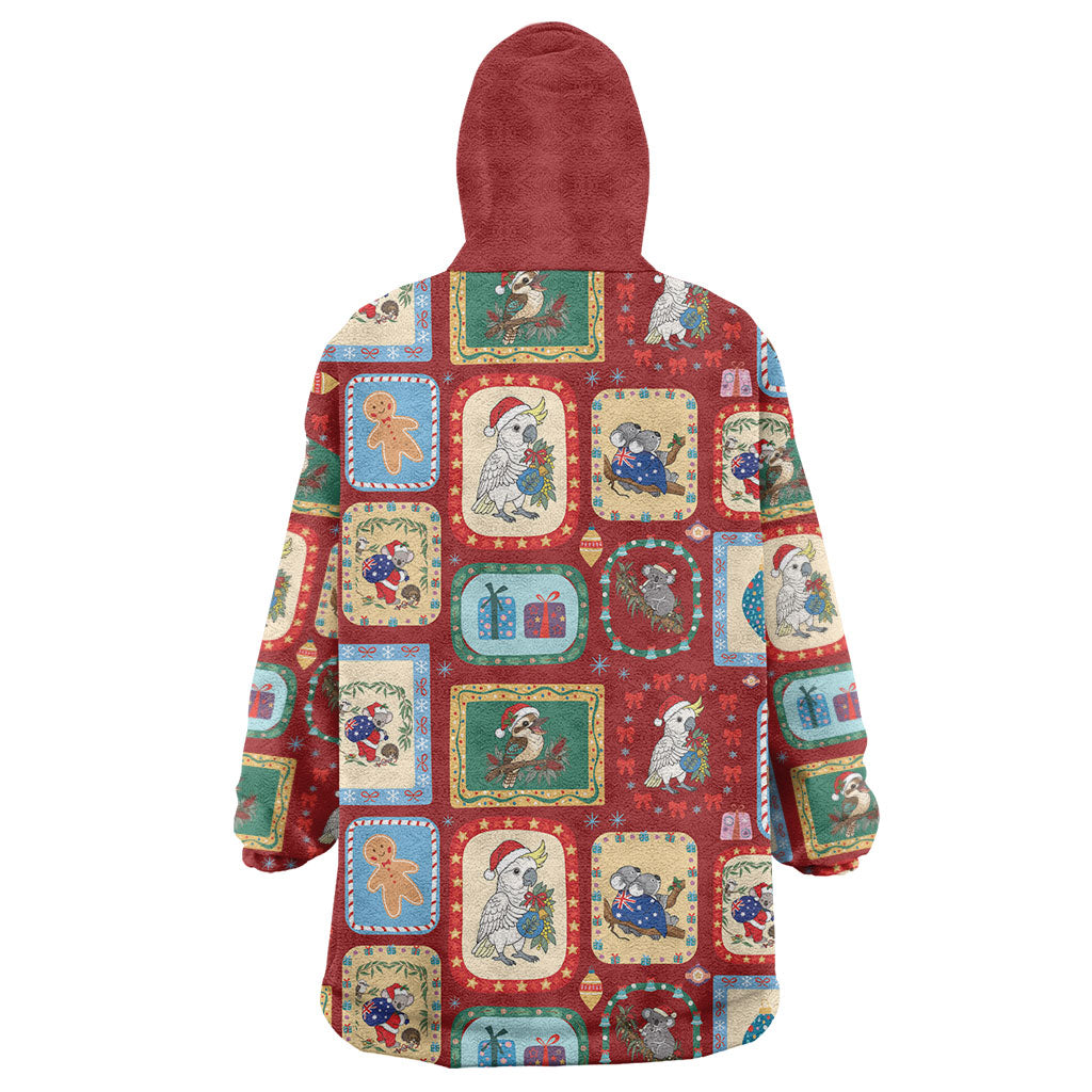 Australia Wildlife Christmas Stamp Wearable Blanket Hoodie Red Aussie Native Animal Seamless Pattern