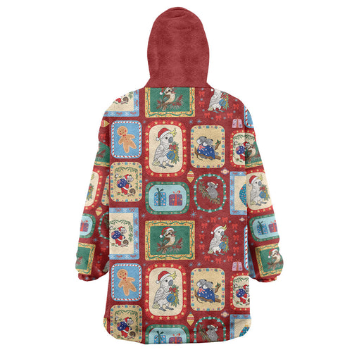 Australia Wildlife Christmas Stamp Wearable Blanket Hoodie Red Aussie Native Animal Seamless Pattern