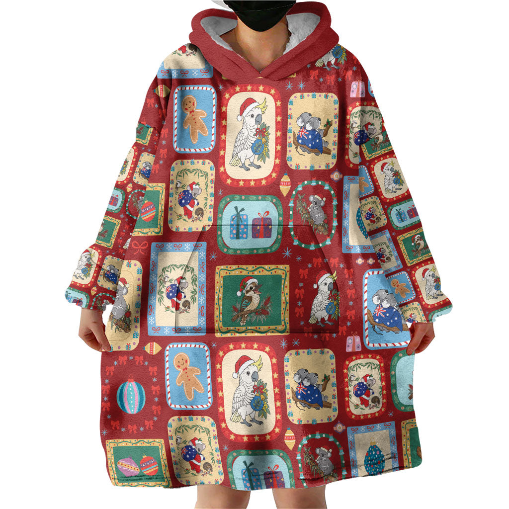 Australia Wildlife Christmas Stamp Wearable Blanket Hoodie Red Aussie Native Animal Seamless Pattern