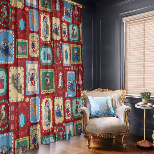 Australia Wildlife Christmas Stamp Window Curtain Red Aussie Native Animal Seamless Pattern