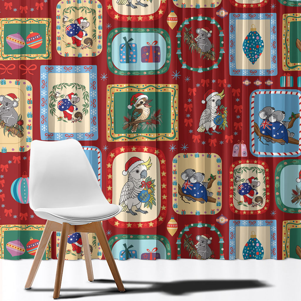 Australia Wildlife Christmas Stamp Window Curtain Red Aussie Native Animal Seamless Pattern