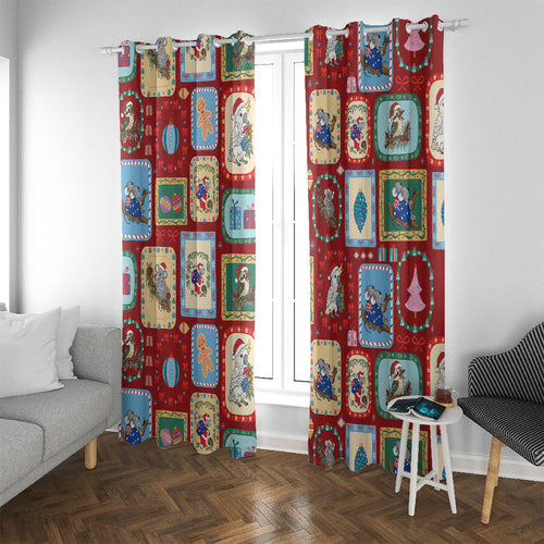 Australia Wildlife Christmas Stamp Window Curtain Red Aussie Native Animal Seamless Pattern
