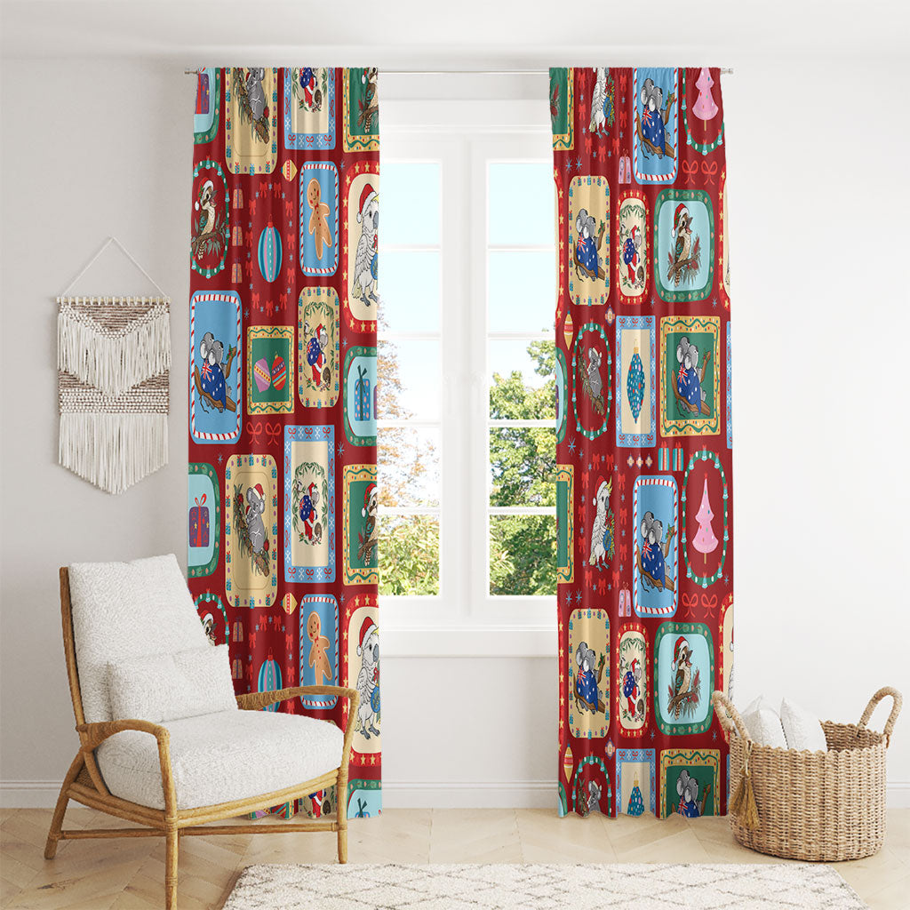 Australia Wildlife Christmas Stamp Window Curtain Red Aussie Native Animal Seamless Pattern