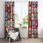 Australia Wildlife Christmas Stamp Window Curtain Red Aussie Native Animal Seamless Pattern