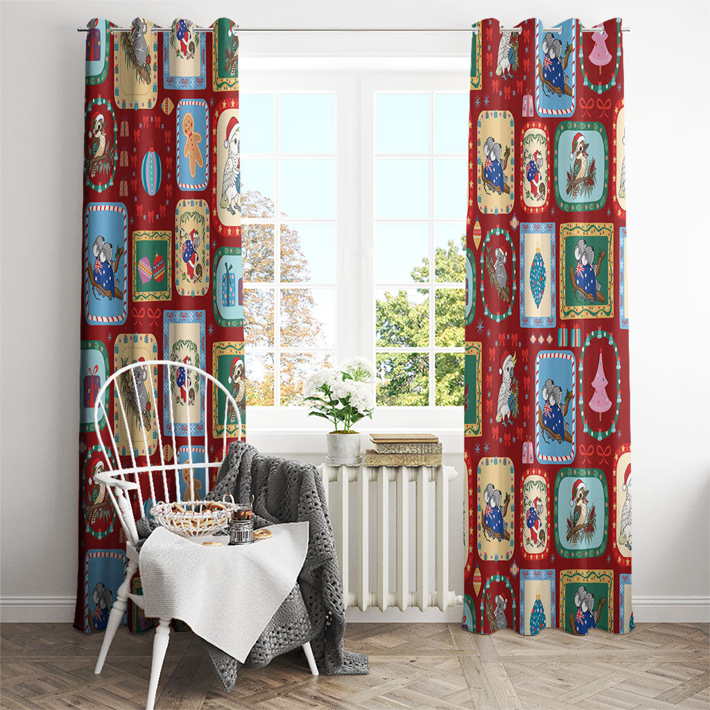 Australia Wildlife Christmas Stamp Window Curtain Red Aussie Native Animal Seamless Pattern