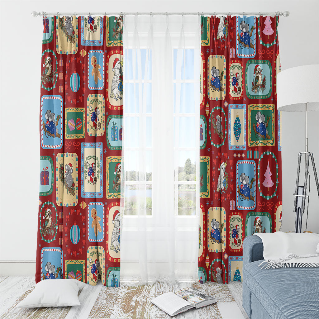 Australia Wildlife Christmas Stamp Window Curtain Red Aussie Native Animal Seamless Pattern