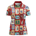 Australia Wildlife Christmas Stamp Women Polo Shirt Red Aussie Native Animal Seamless Pattern