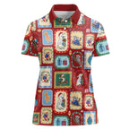 Australia Wildlife Christmas Stamp Women Polo Shirt Red Aussie Native Animal Seamless Pattern