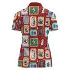 Australia Wildlife Christmas Stamp Women Polo Shirt Red Aussie Native Animal Seamless Pattern