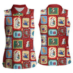 Australia Wildlife Christmas Stamp Women Sleeveless Polo Shirt Red Aussie Native Animal Seamless Pattern