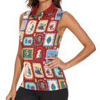 Australia Wildlife Christmas Stamp Women Sleeveless Polo Shirt Red Aussie Native Animal Seamless Pattern