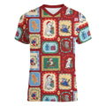 Australia Wildlife Christmas Stamp Women V-Neck T-Shirt Red Aussie Native Animal Seamless Pattern